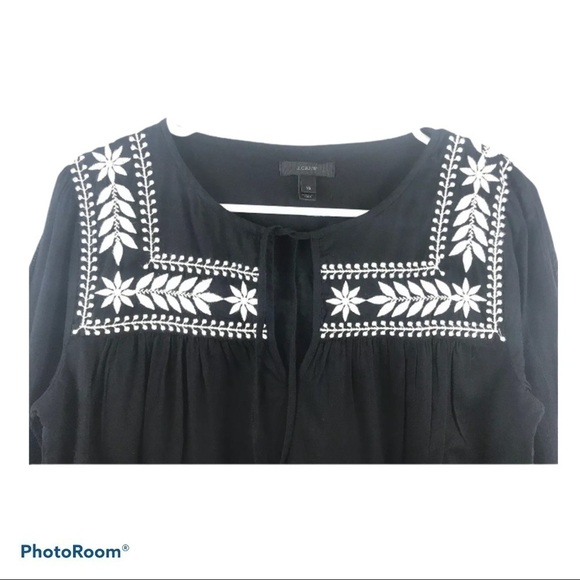 J. Crew Black Embroidered Tunic Cotton Flowy - Picture 4 of 7